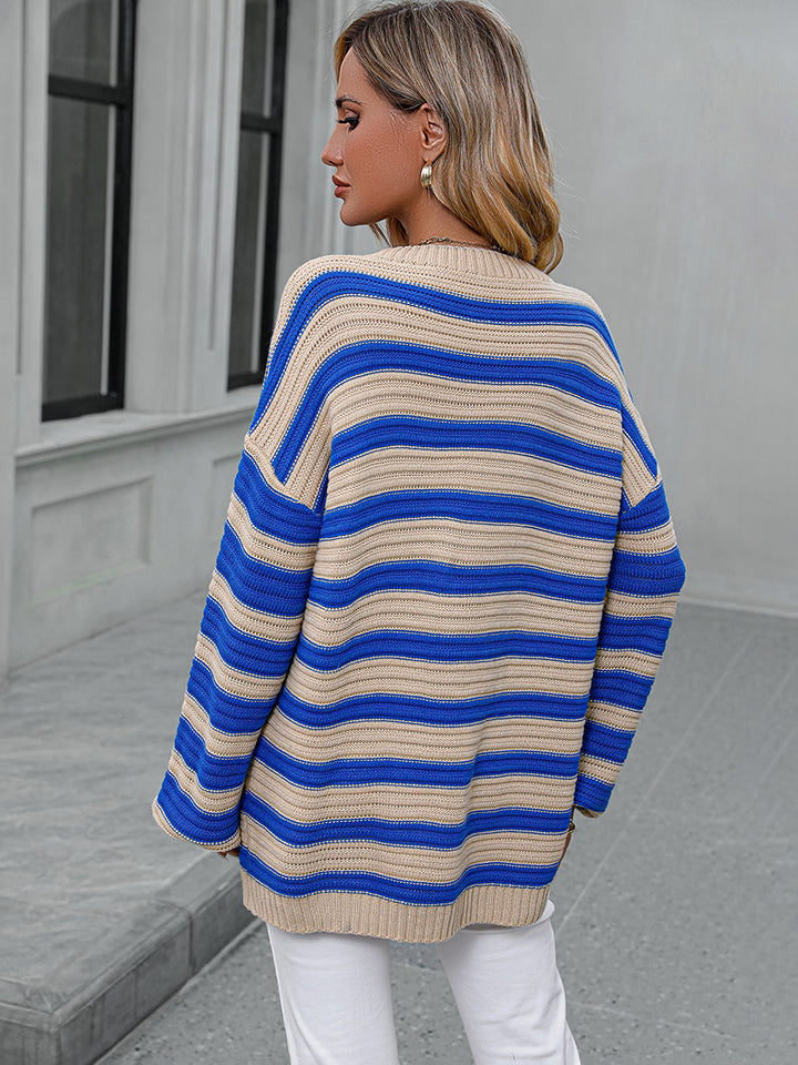 Striped Dropped Shoulder Sweater - ClassiQ