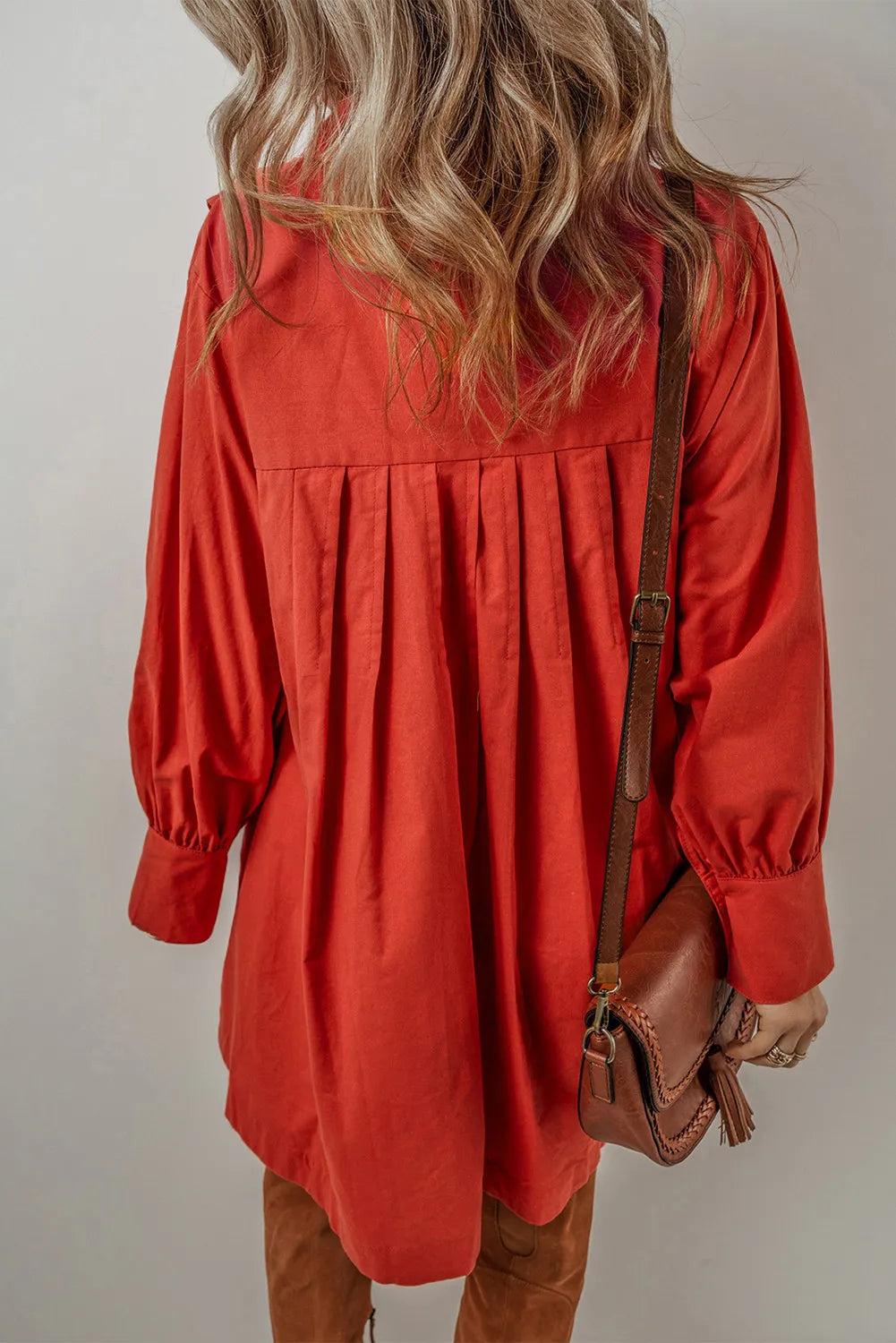 Pocketed Button Down Long Sleeve Shirt Dress - Classique Collection