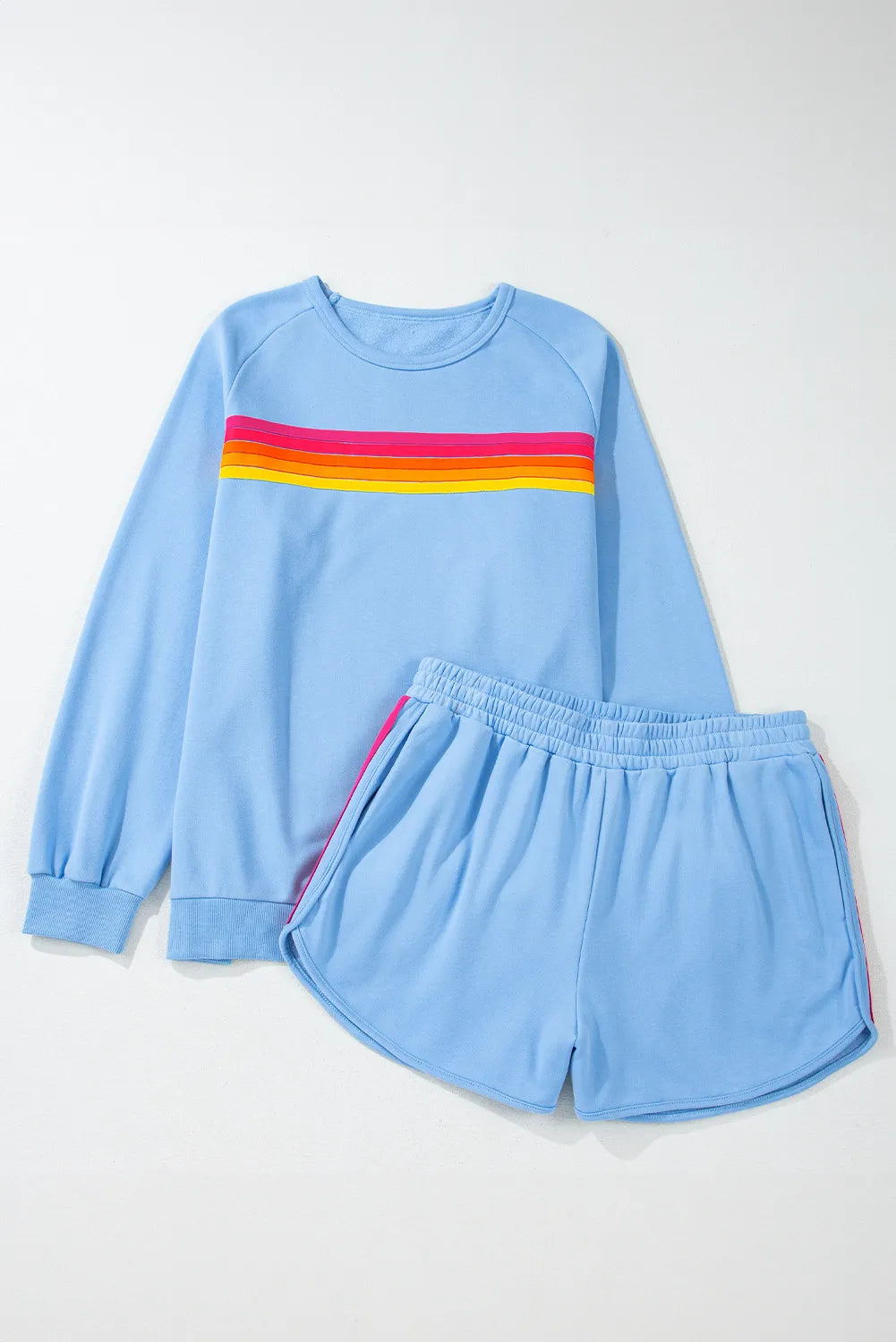 Full Size Contrast Striped Round Neck Top and Shorts Set - ClassiQ