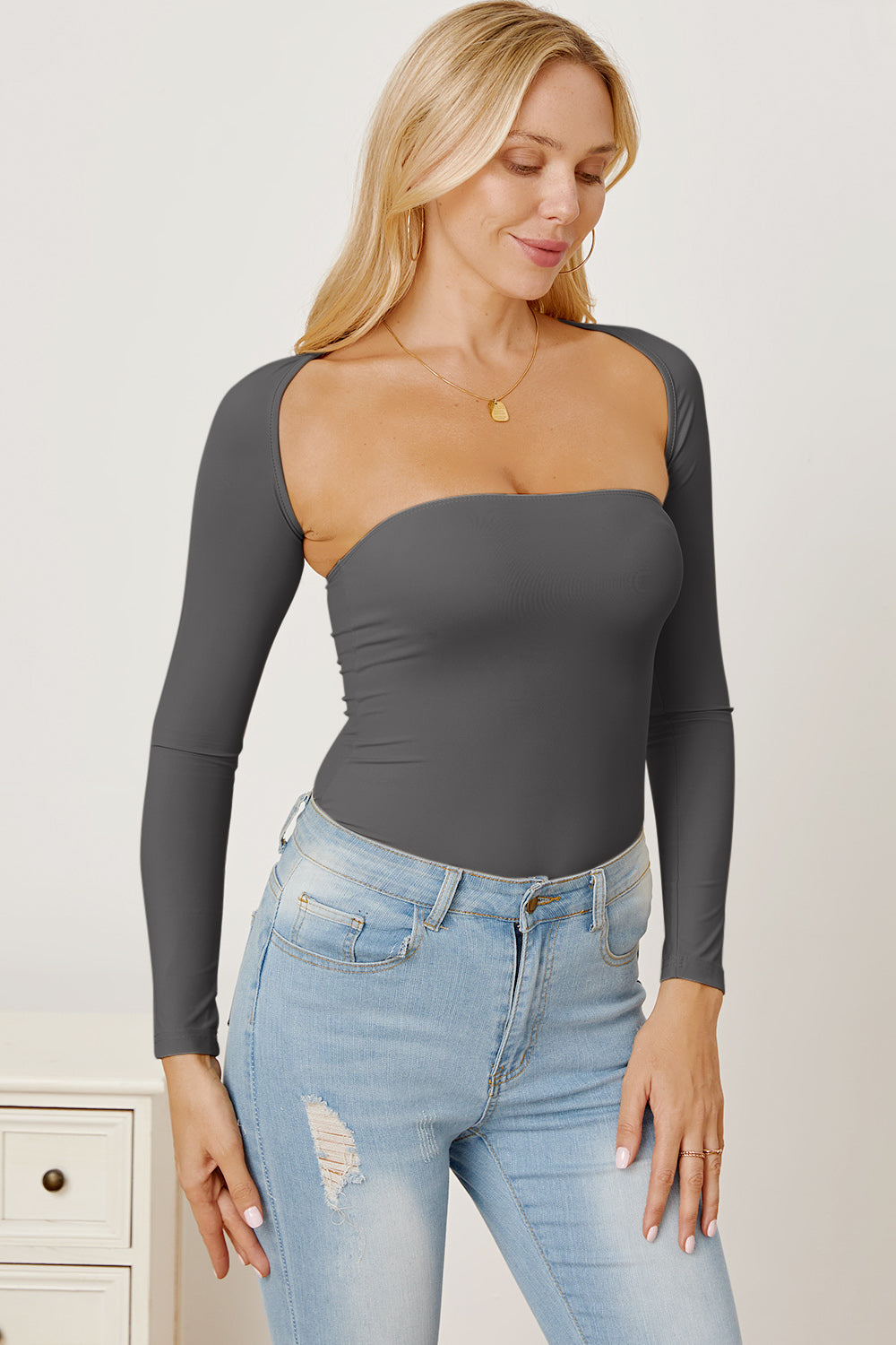 Cutout Raglan Sleeve Bolero and Tube Top - Classique Collection