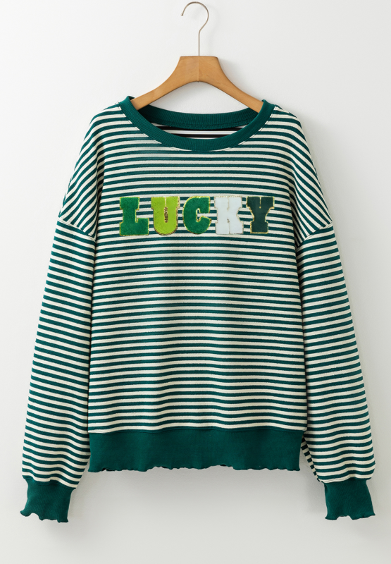 LUCKY Striped Round Neck Long Sleeve Sweatshirt - Classique Collection