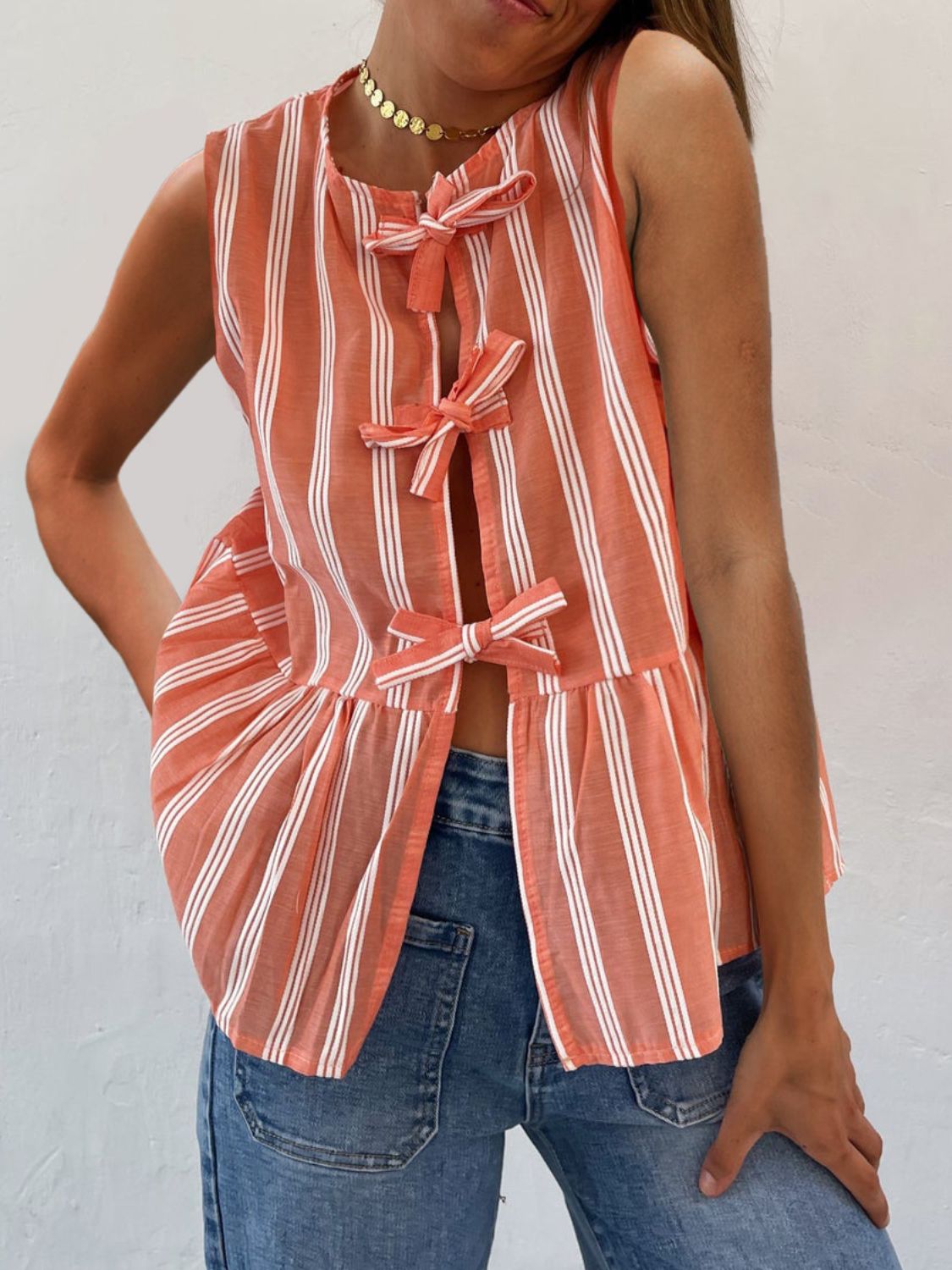 Tied Striped Round Neck Tank - Classique Collection