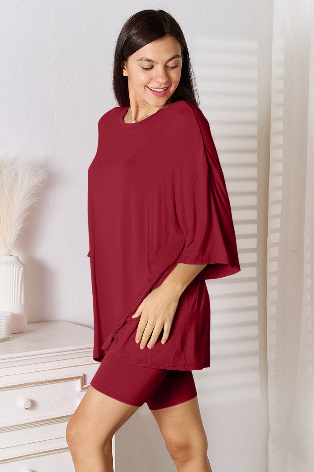Basic Bae Full Size Soft Rayon Three-Quarter Sleeve Top and Shorts Set - ClassiQ
