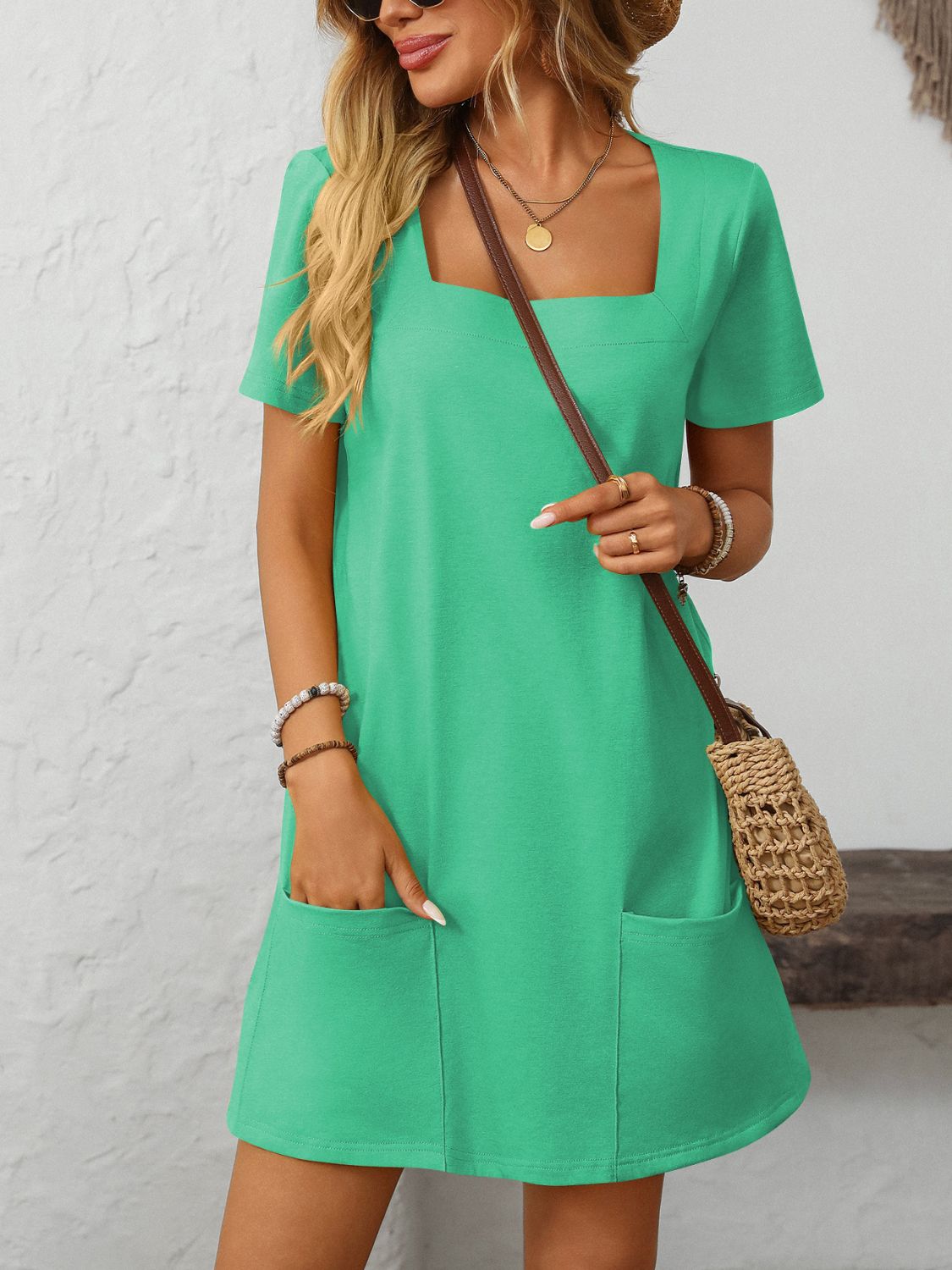 Mandy Square Neck Short Sleeve Mini Dress - Classique Collection