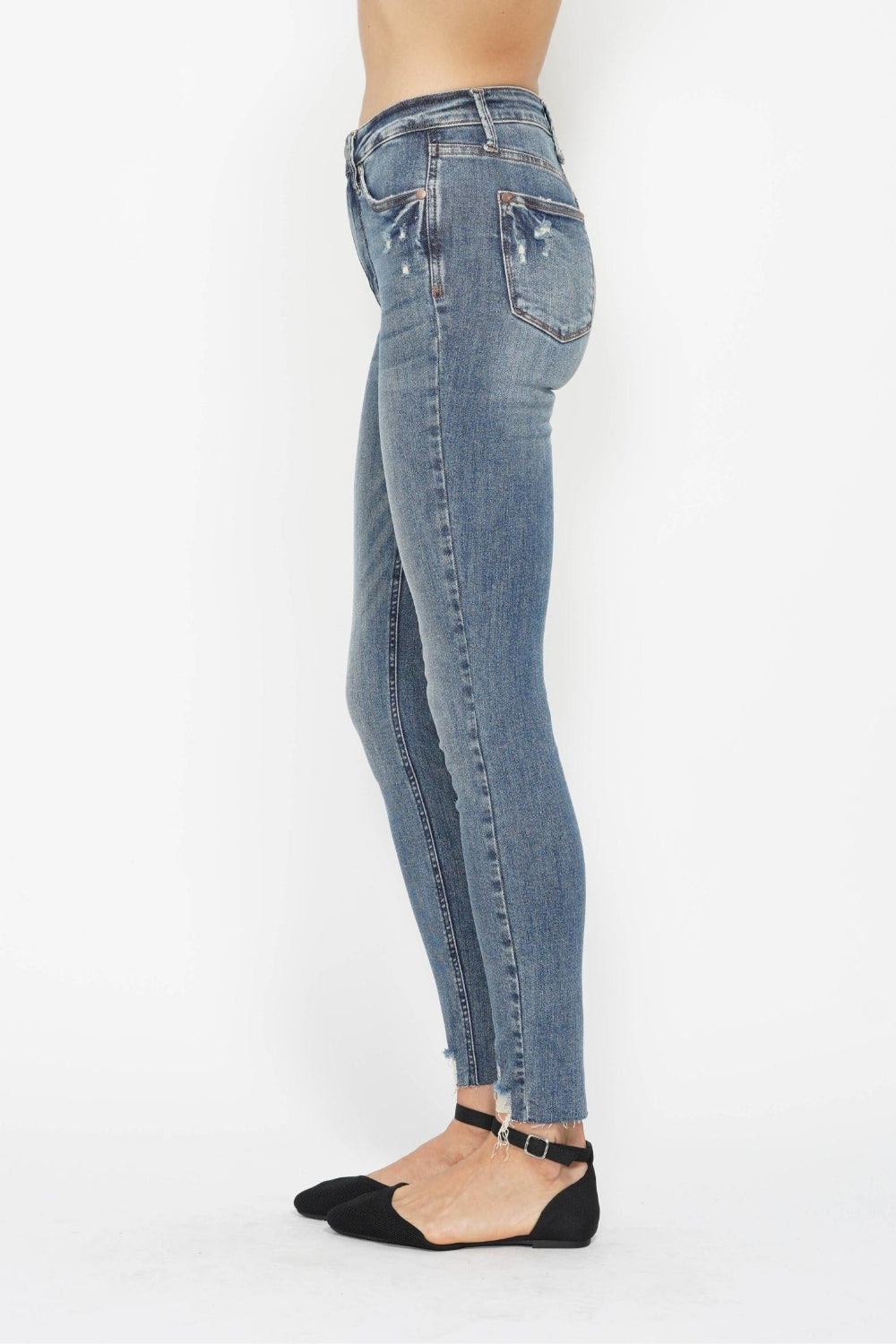 Judy Blue Full Size Tummy Control Vintage Wash Hem Destroy Skinny Jeans - Classique Collection