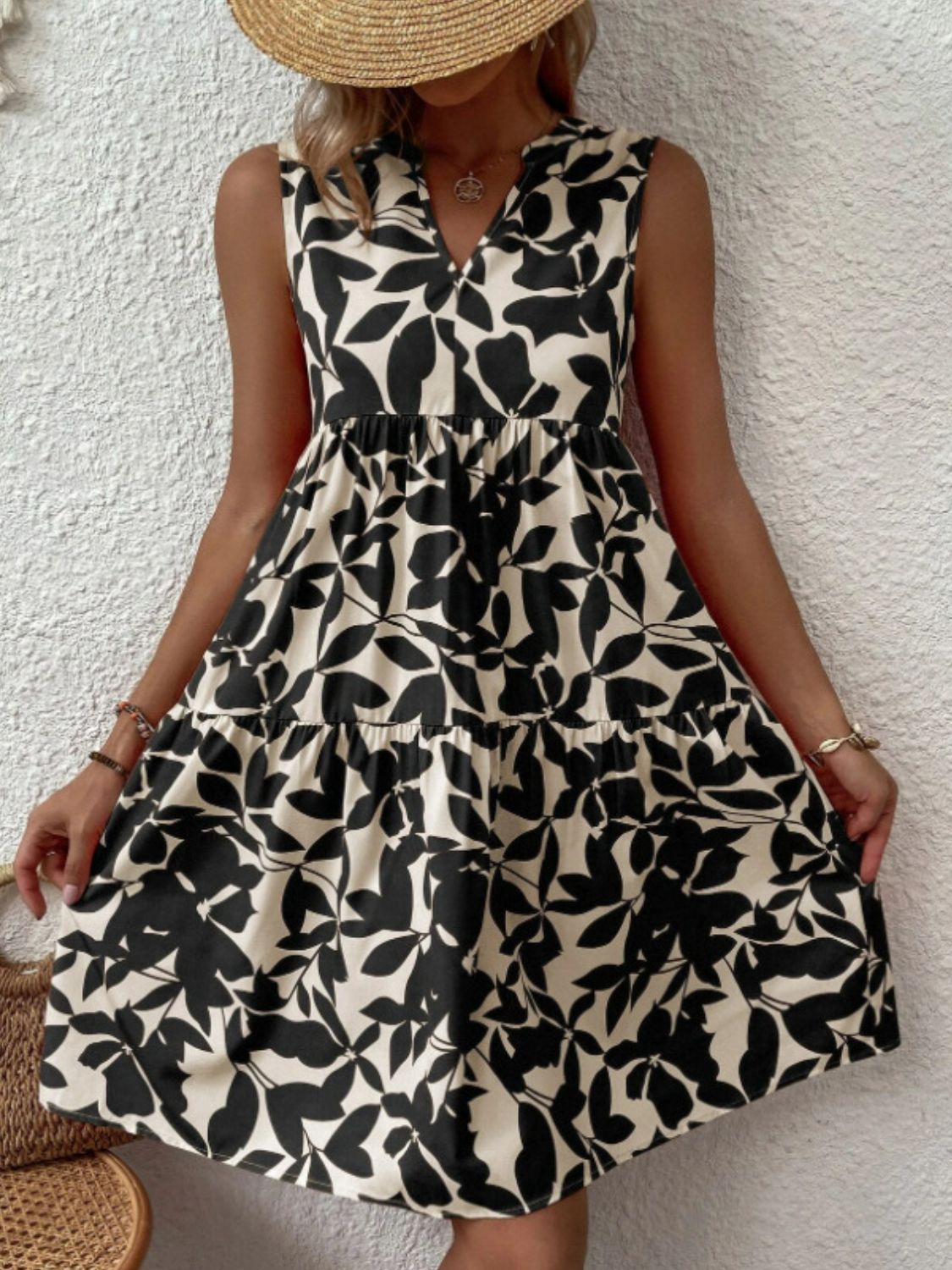 Printed Notched Sleeveless Mini Dress - Classique Collection