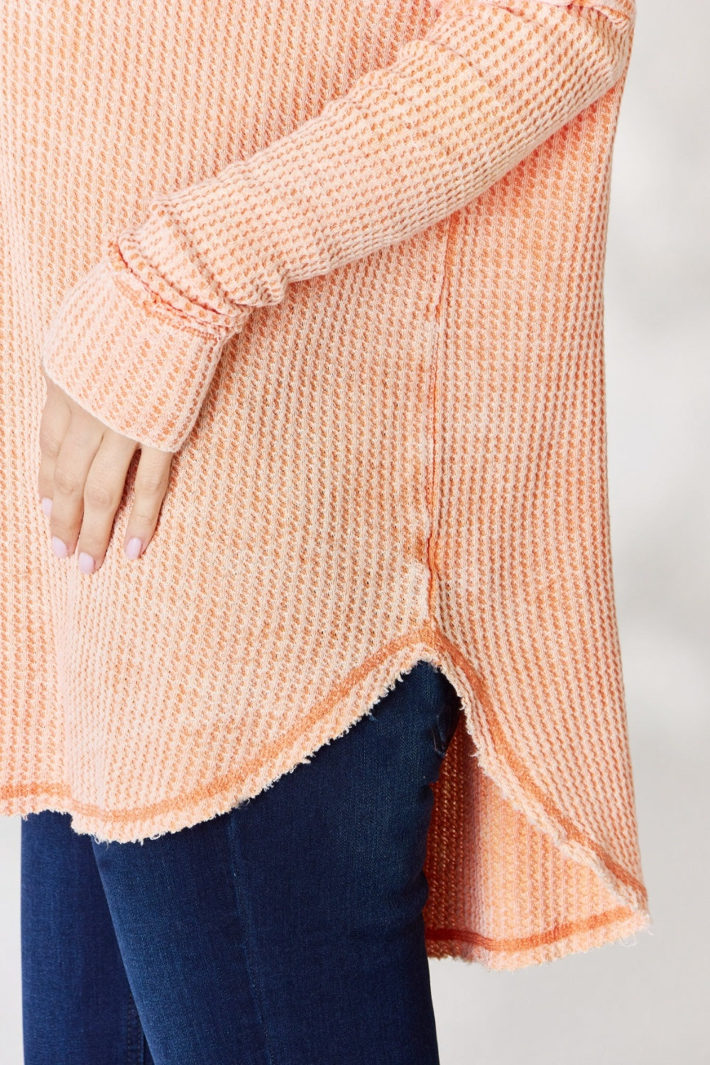 Zenana Oversized Washed Waffle Long Sleeve Top - Classique Collection
