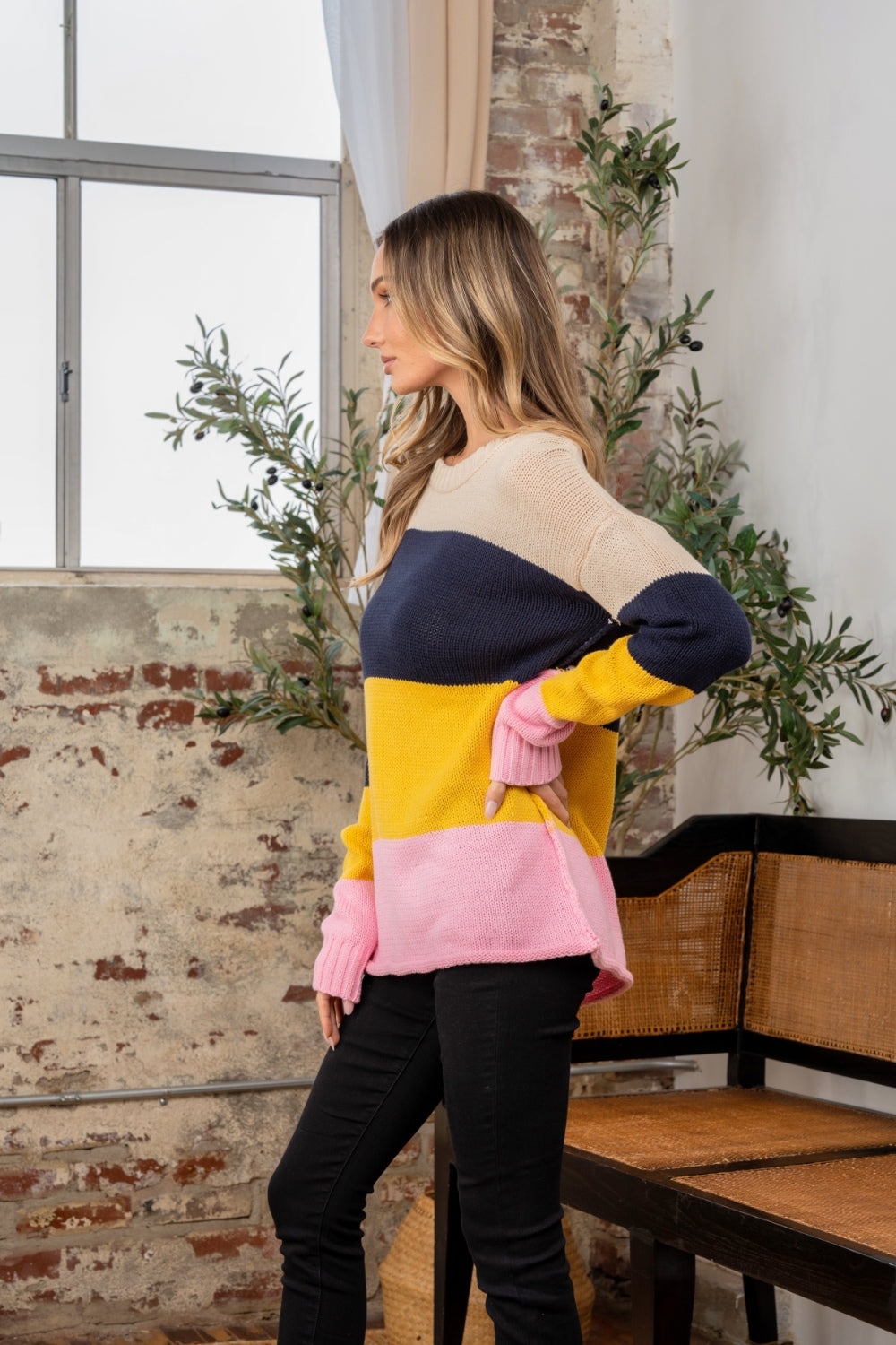 Sew In Love Full Size Color Block Exposed Seam Sweater - ClassiQ