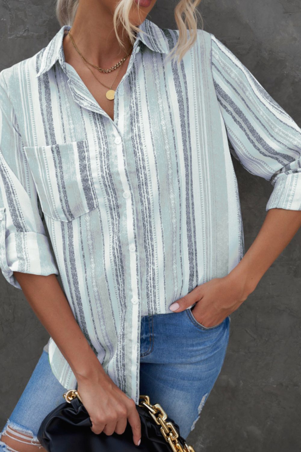 Striped Collared Neck Long Sleeve Shirt - Classique Collection