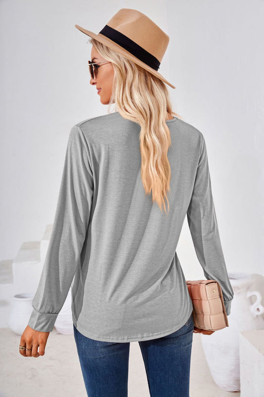Square Neck Ruched Long Sleeve Blouse - Classique Collection