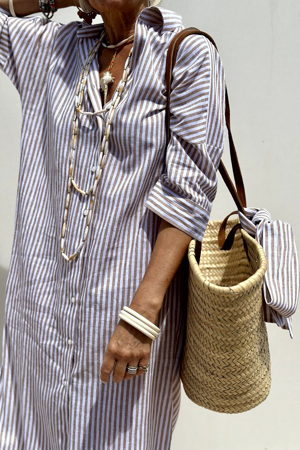 Tied Button Up Three-Quarter Sleeve Dress - Classique Collection