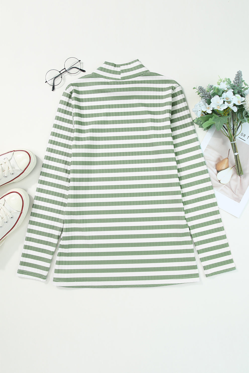 Striped Mock Neck Long Sleeve Top - Classique Collection