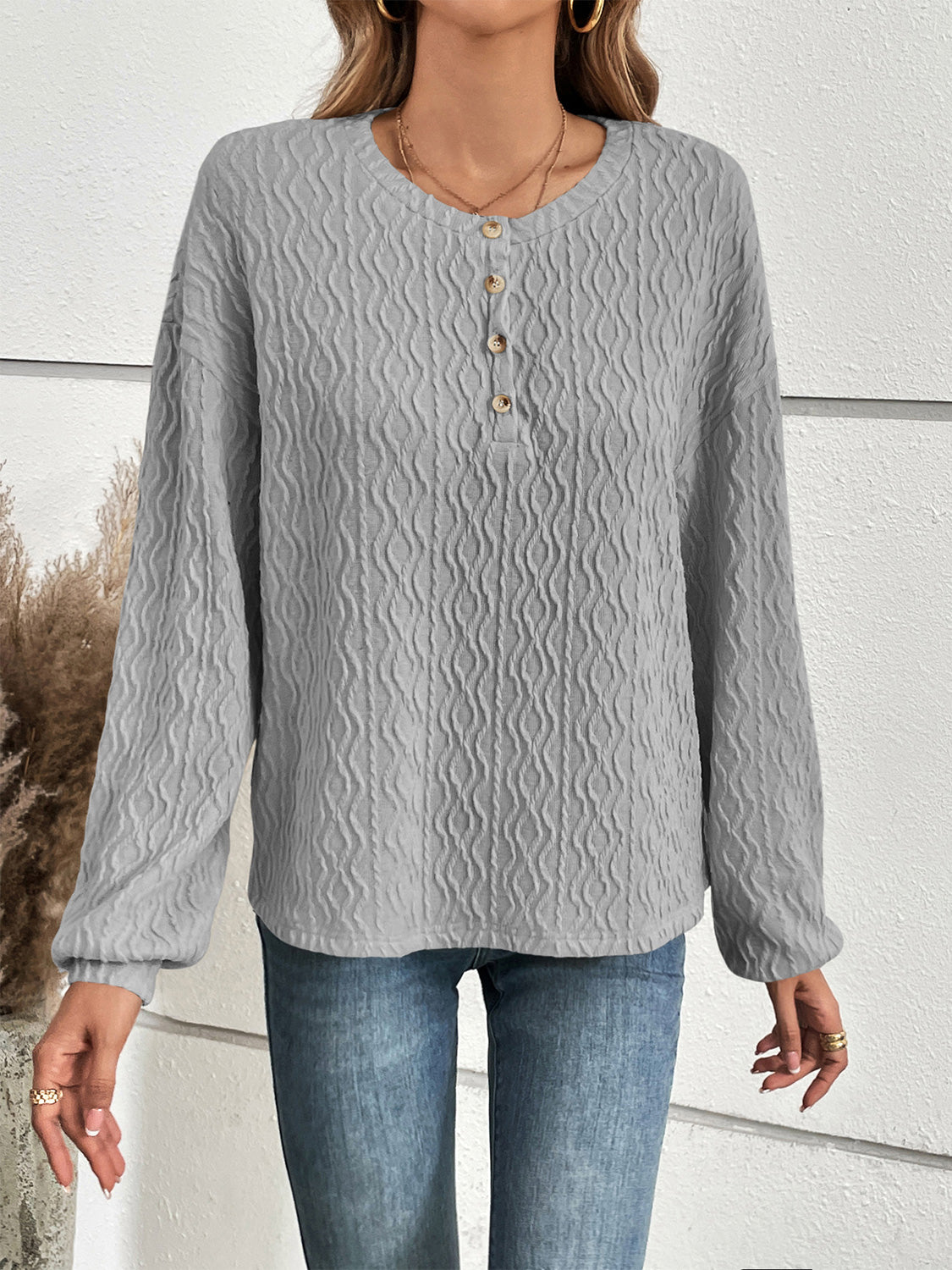 Ivy Lane Half Button Long Sleeve Top - ClassiQ