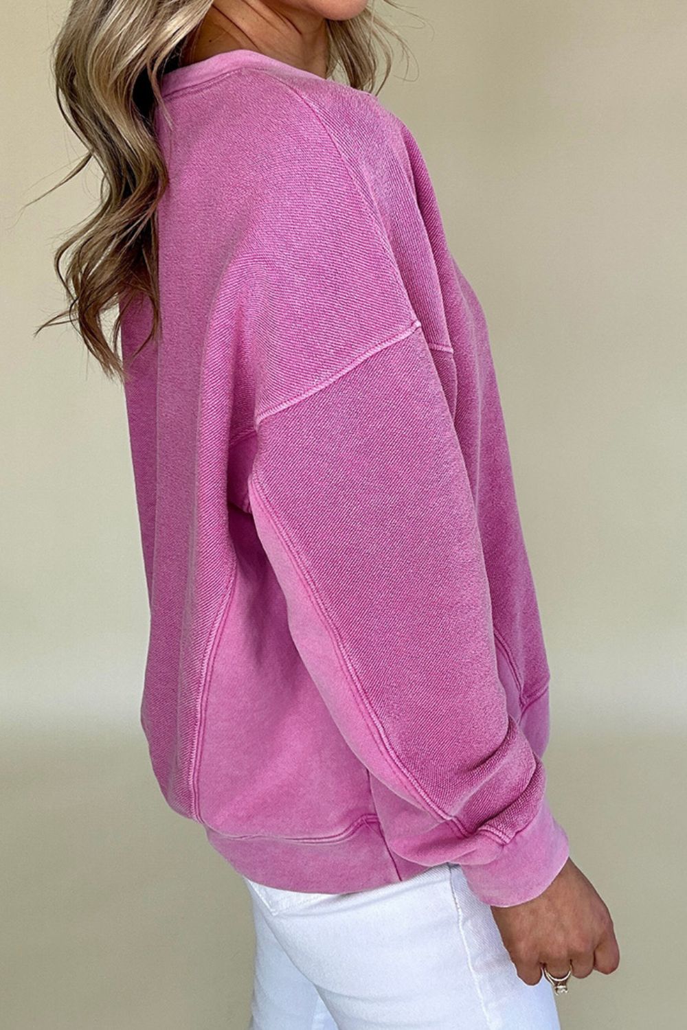 Notched Drop Shoulder Long Sleeve Sweatshirt - Classique Collection