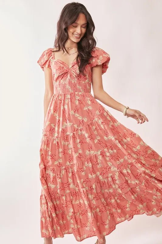 Davi & Dani Lightweight Sweetheart Neck Textured Tiered Maxi Dress