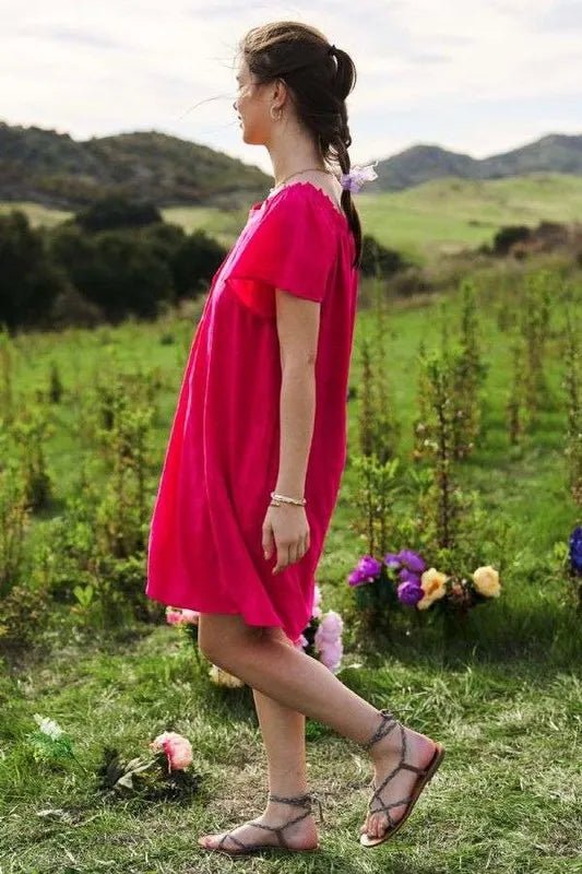 Davi & Dani Textured Ruffle Boat Neck Shift Dress