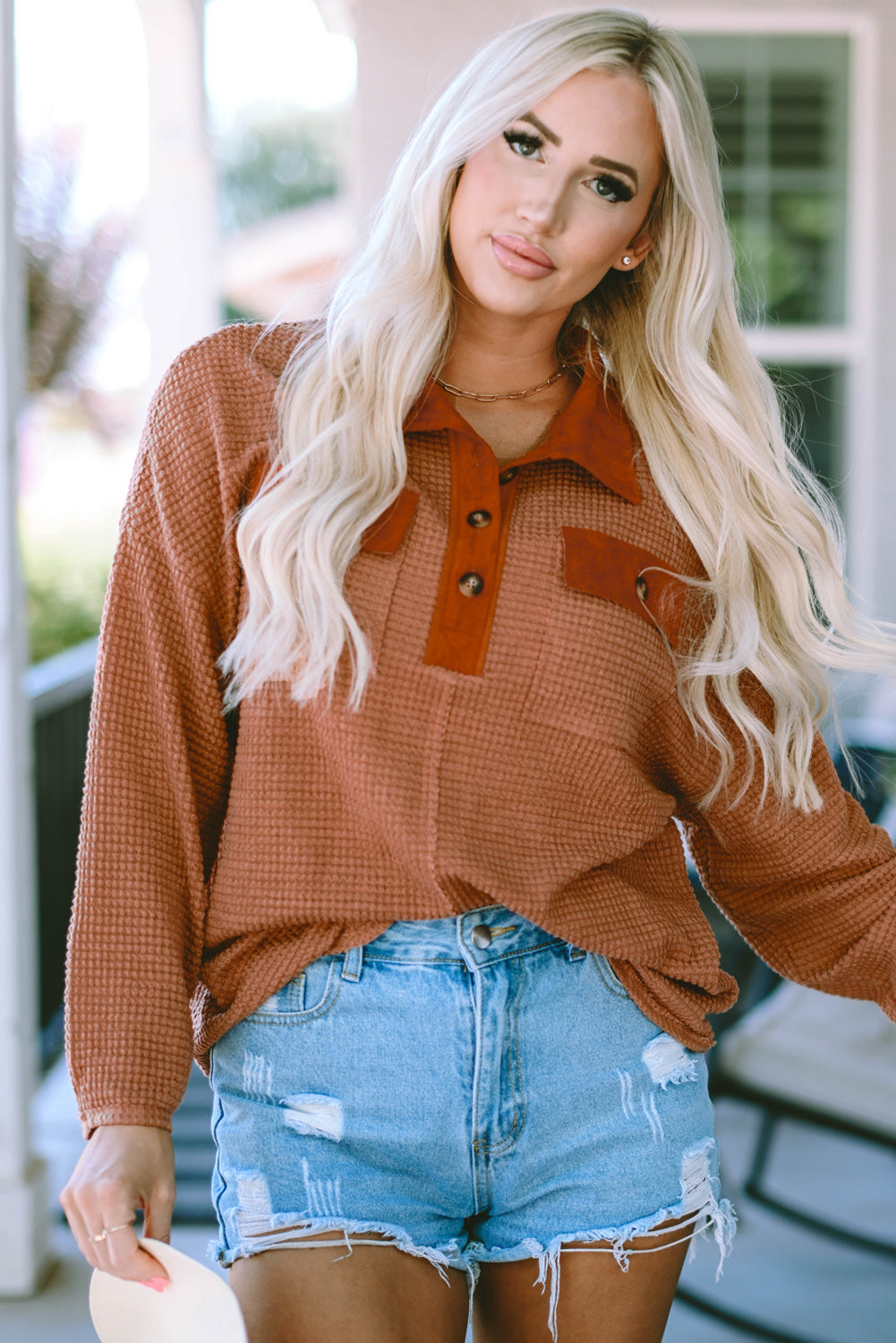 Half-Button Collared Long Sleeve Top - Classique Collection