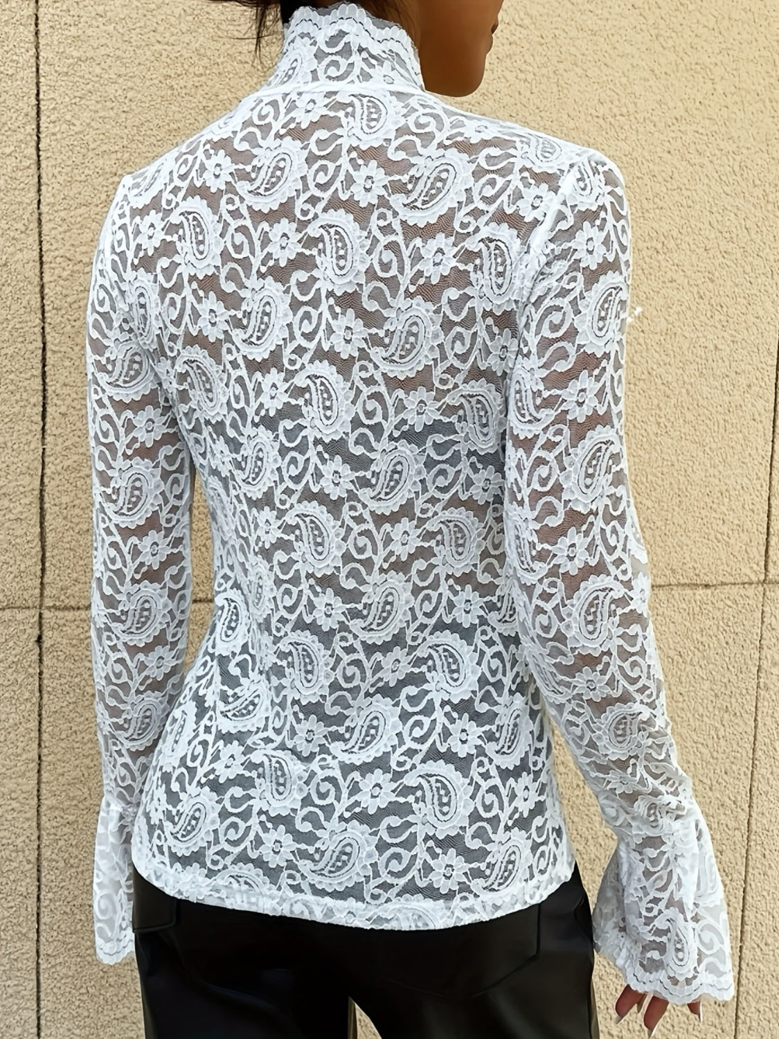 Mock Neck Long Sleeve Lace Top - Classique Collection