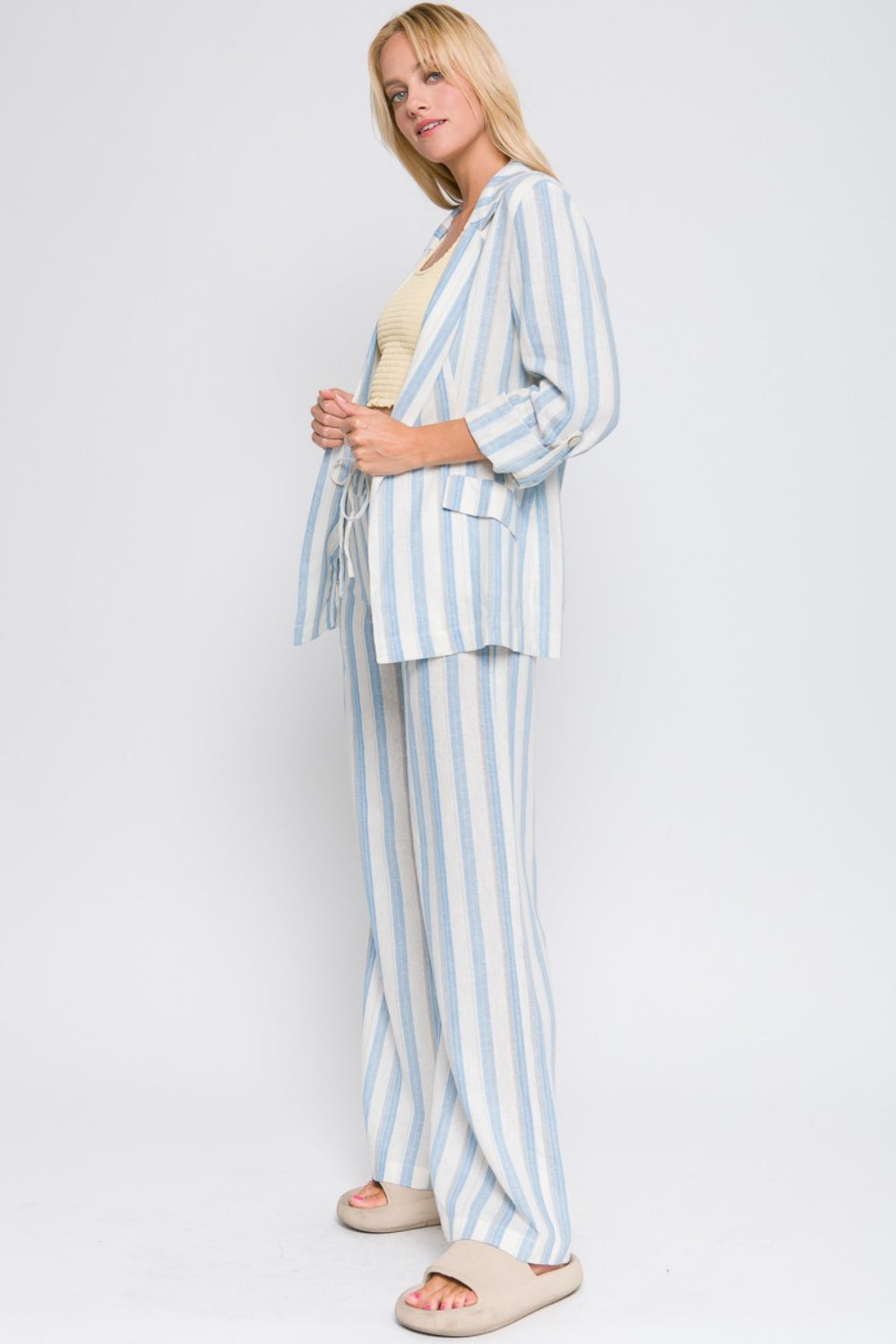 Love Tree Linen Woven Striped Blazer - Classique Collection