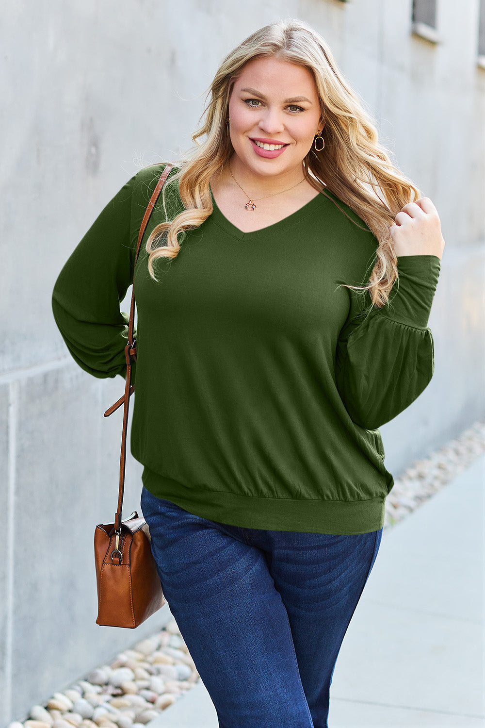 Basic Bae Full Size V-Neck Lantern Sleeve Top - Classique Collection