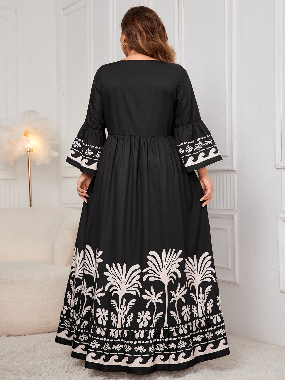 Honey Plus Size Printed V-Neck Long Sleeve Maxi Dress - Classique Collection