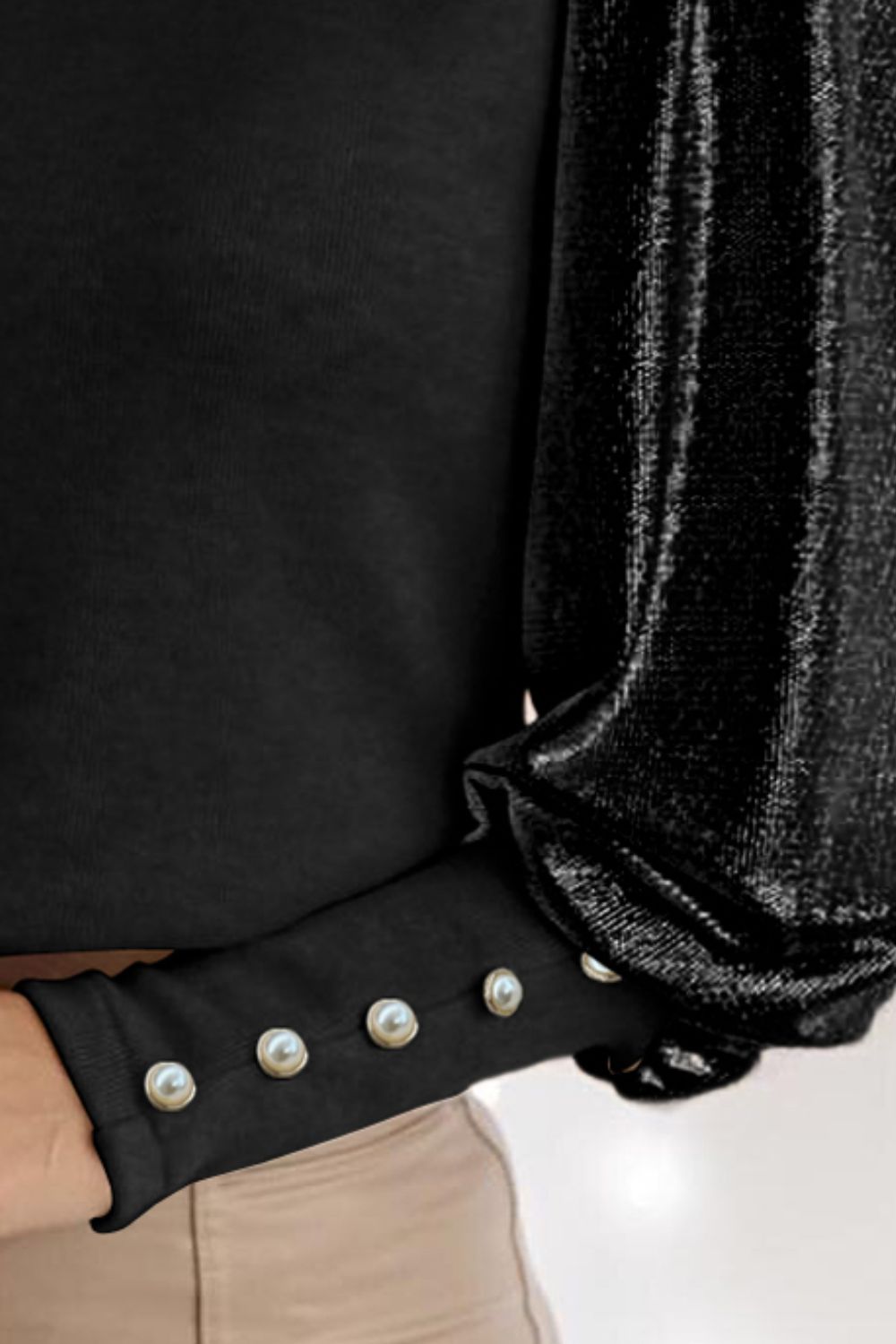 Buttoned Cuffs Shiny Puff Sleeves Top - Classique Collection