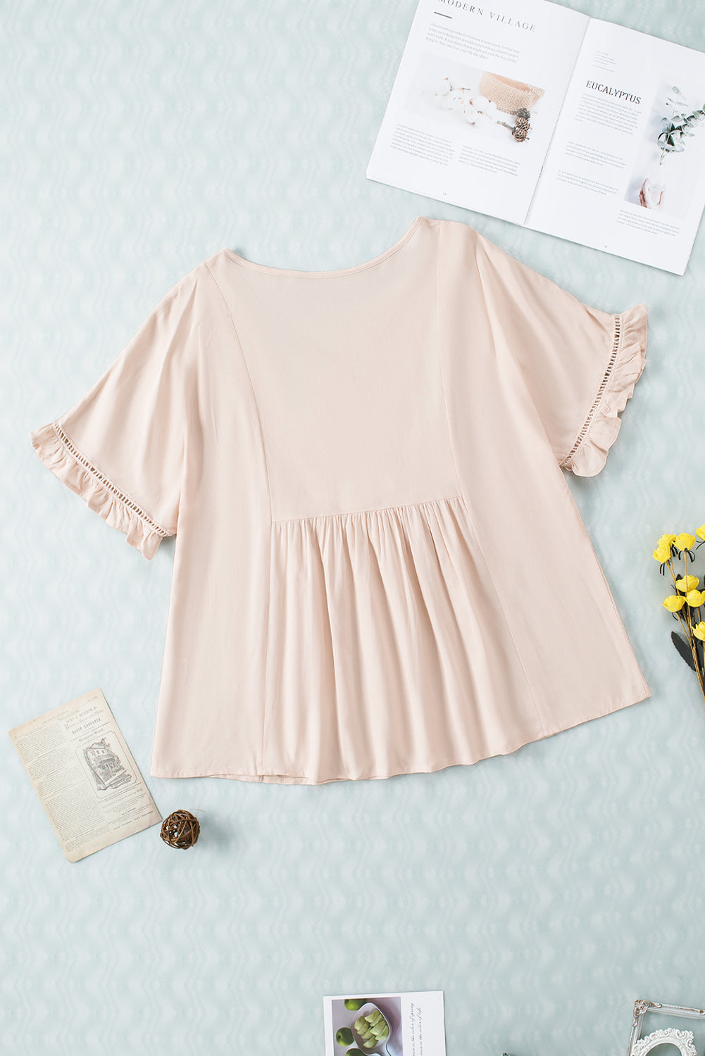 V-Neck Flounce Sleeve Babydoll Blouse - Classique Collection