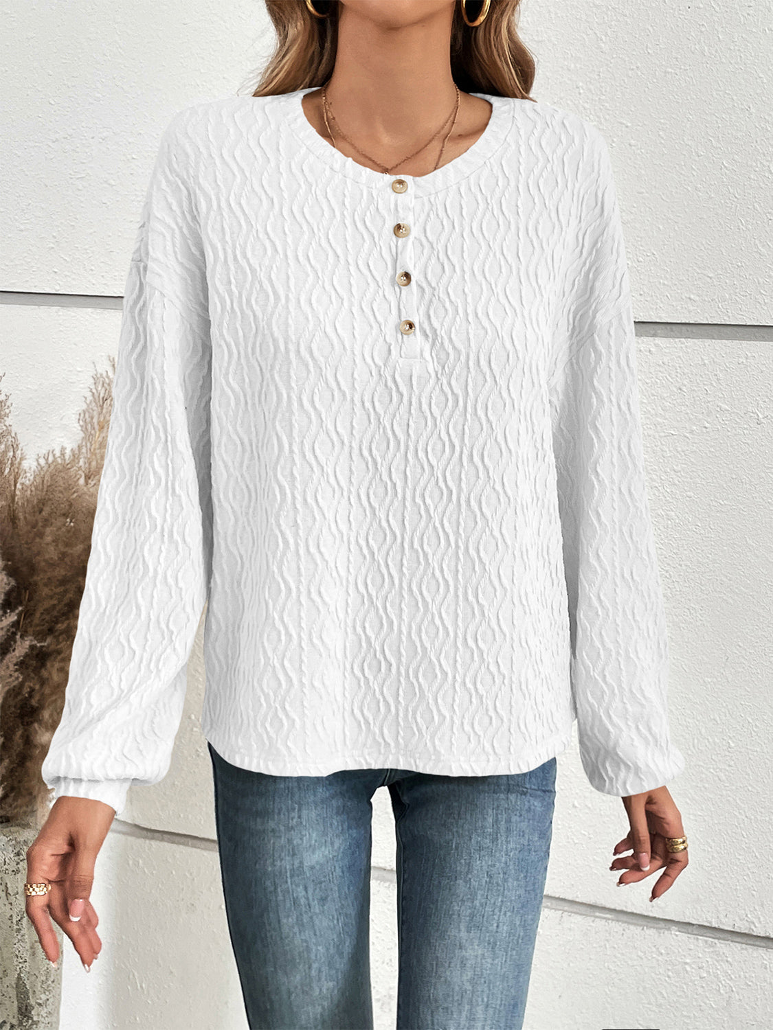 Ivy Lane Half Button Long Sleeve Top - ClassiQ