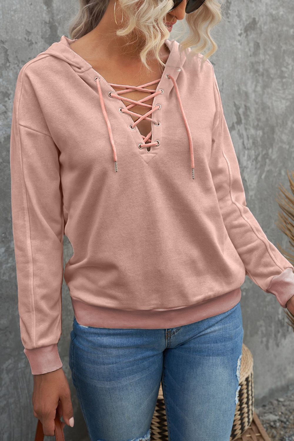 Lace Up Long Sleeve Hoodie - Classique Collection