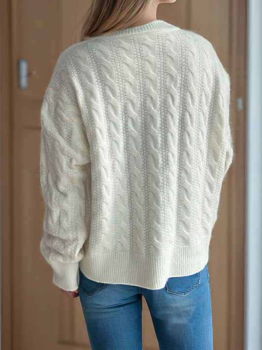 Cable-Knit Round Neck Long Sleeve Cardigan - ClassiQ