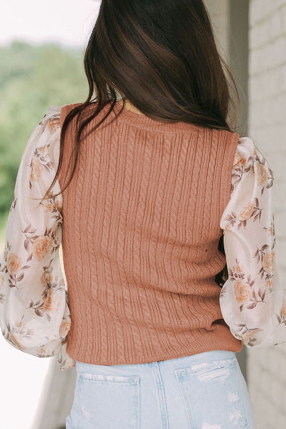 Cable Knit Round Neck Flounce Sleeve Sweater - ClassiQ