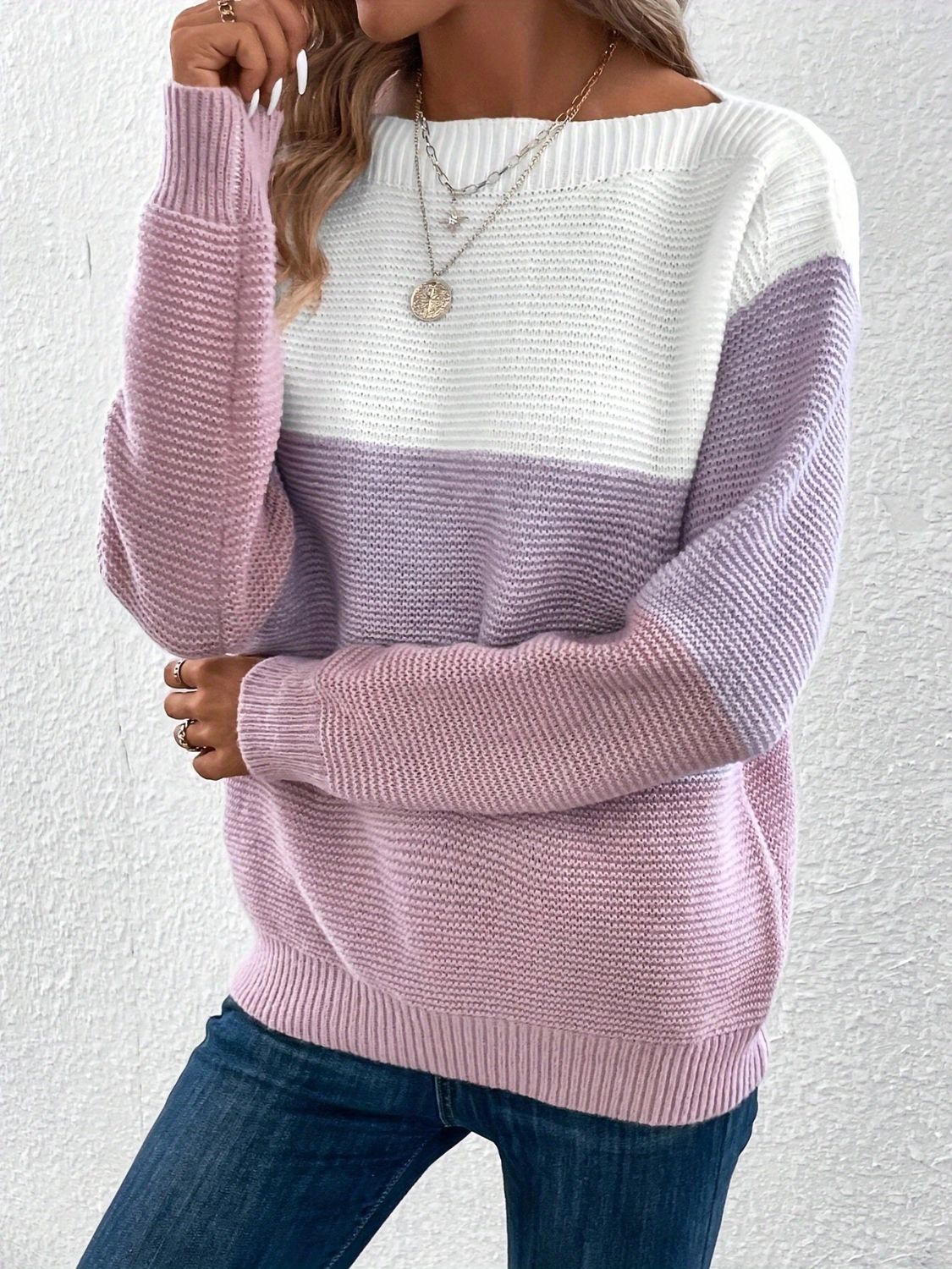 Color Block Boat Neck Sweater - ClassiQ