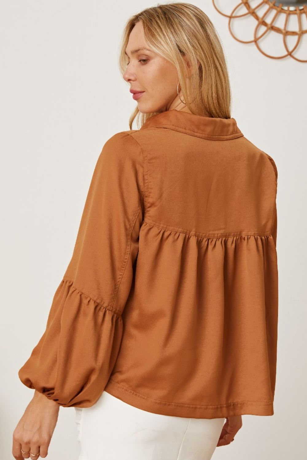 Balloon Sleeve Collared Neck Blouse - Classique Collection