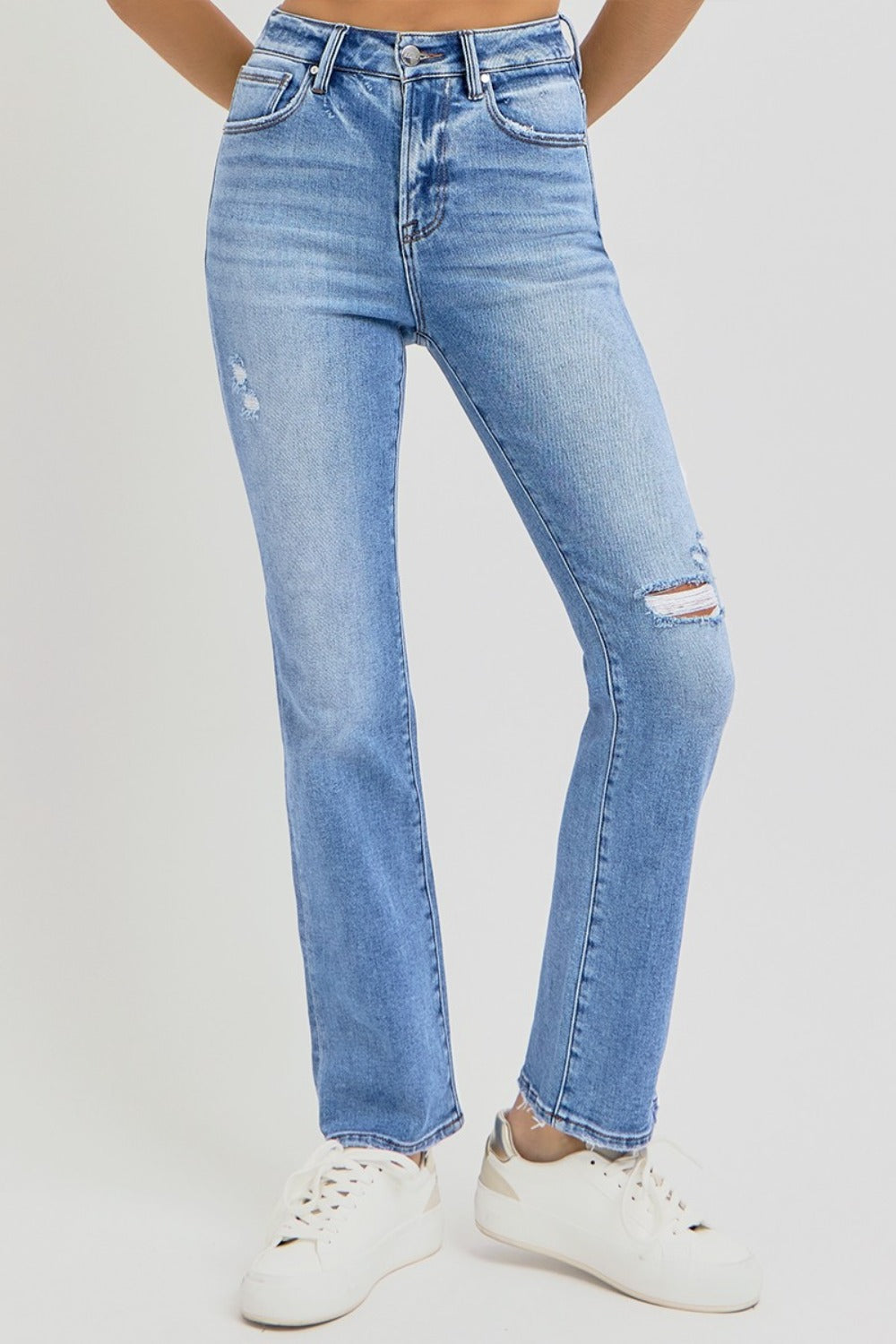 RISEN Full Size Distressed High-Rise Ankle Straight Jeans - Classique Collection