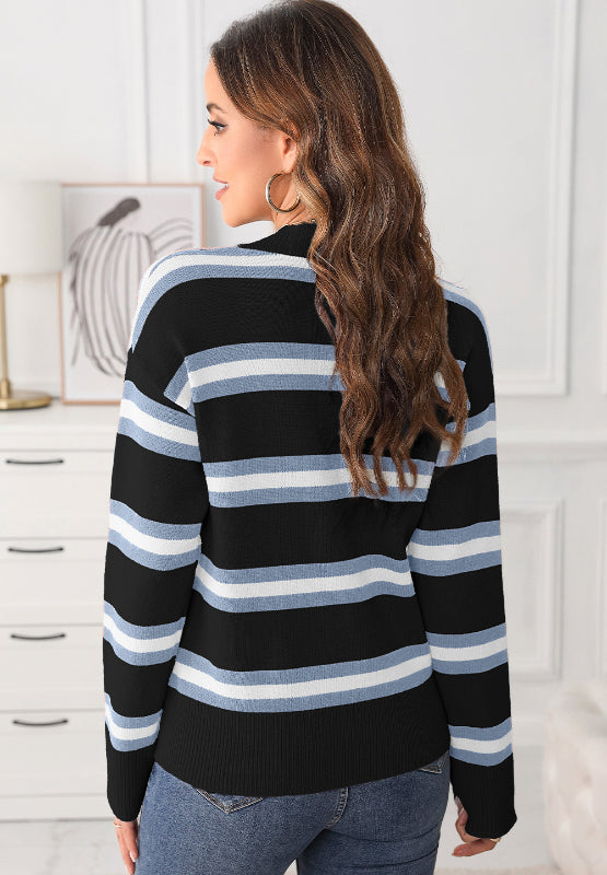 Striped Button Down Long Sleeve Cardigan - Classique Collection