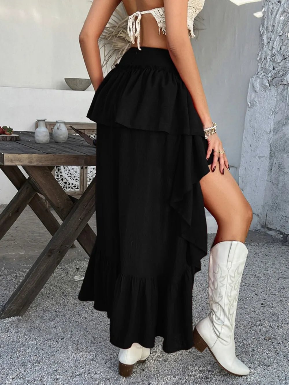 Devine High - Low Ruched Layered Skirt