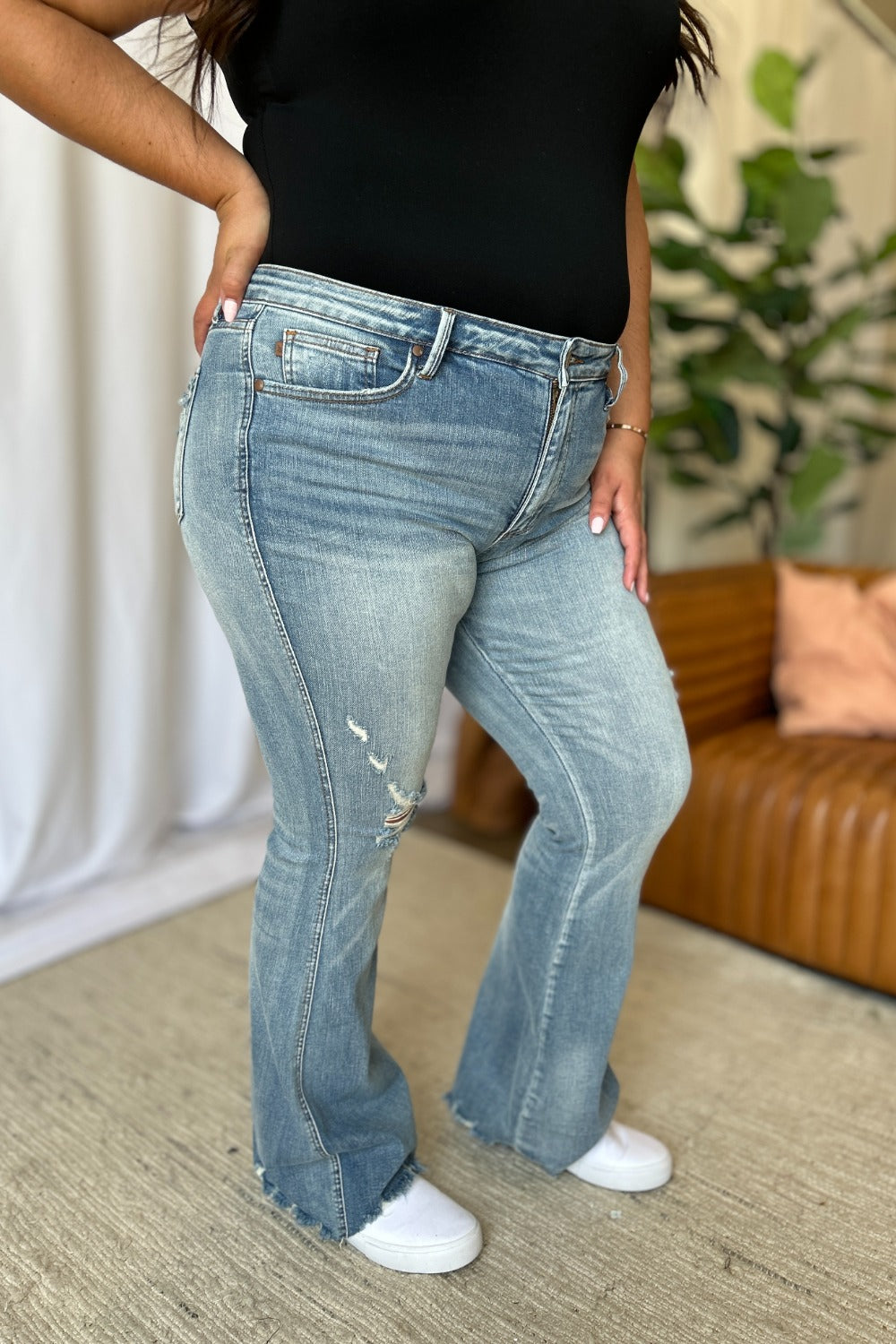 Judy Blue Full Size Medium Rise Tummy Control Destroy Flare - Classique Collection