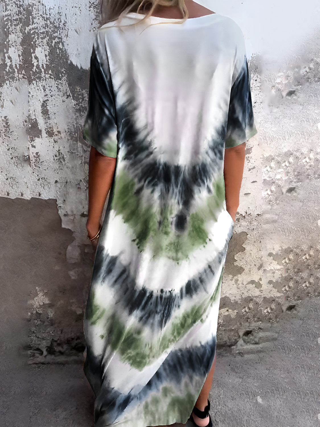 Full Size Pocketed Tie-Dye Short Sleeve Dress - Classique Collection