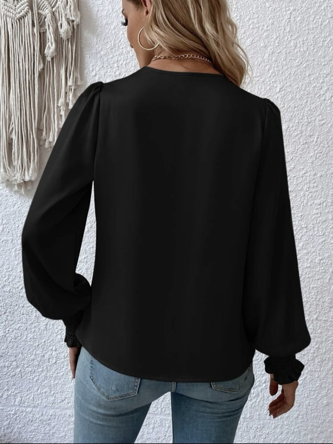 Surplice Smocked Lantern Sleeve Blouse - Classique Collection