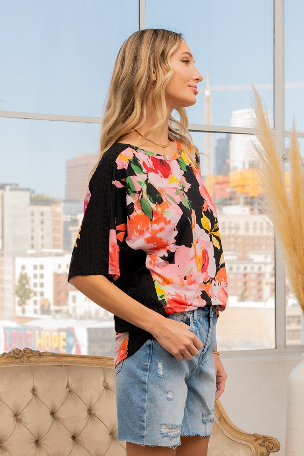 Sew In Love Full Size Floral Round Neck Short Sleeve T-Shirt - Classique Collection