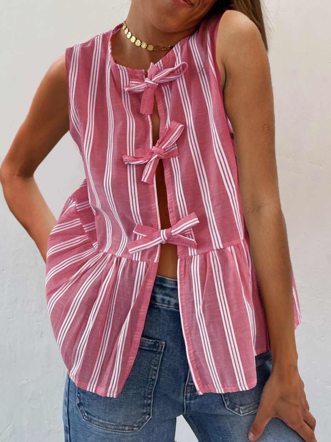 Tied Striped Round Neck Tank - Classique Collection