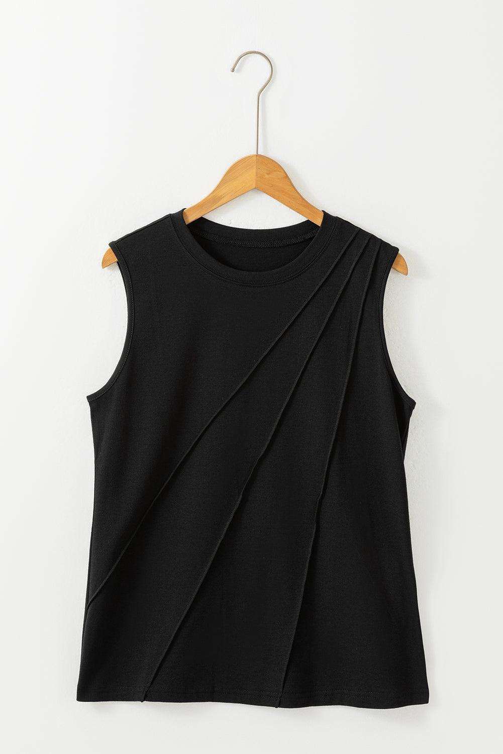 Black Crew Neck Pleated Tank Top ClassiQ