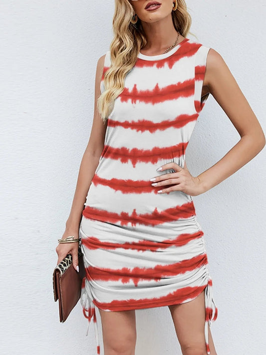 Drawstring Tie - Dye Sleeveless Mini Tank Dress