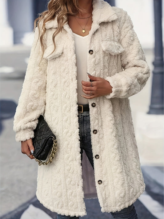 Fuzzy Button Up Long Sleeve Longline Coat - Classique Collection