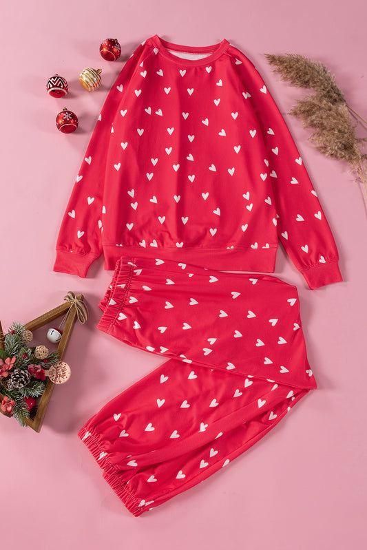 Heart Round Neck Top and Pants Set - ClassiQ