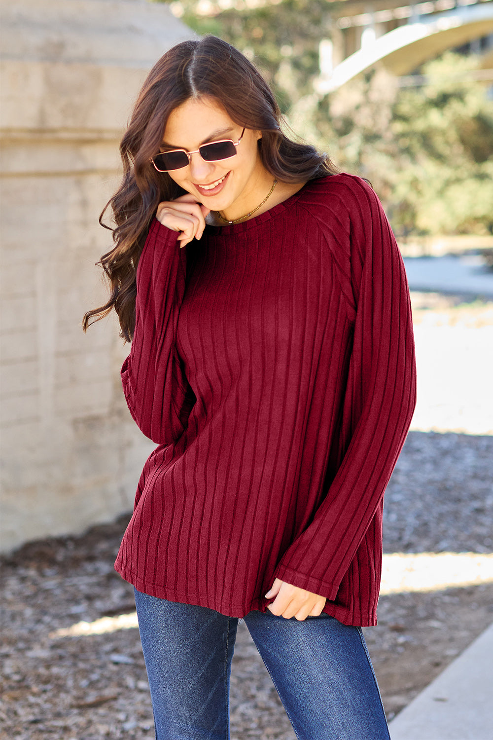 Basic Bae Full Size Ribbed Round Neck Long Sleeve Knit Top - ClassiQ