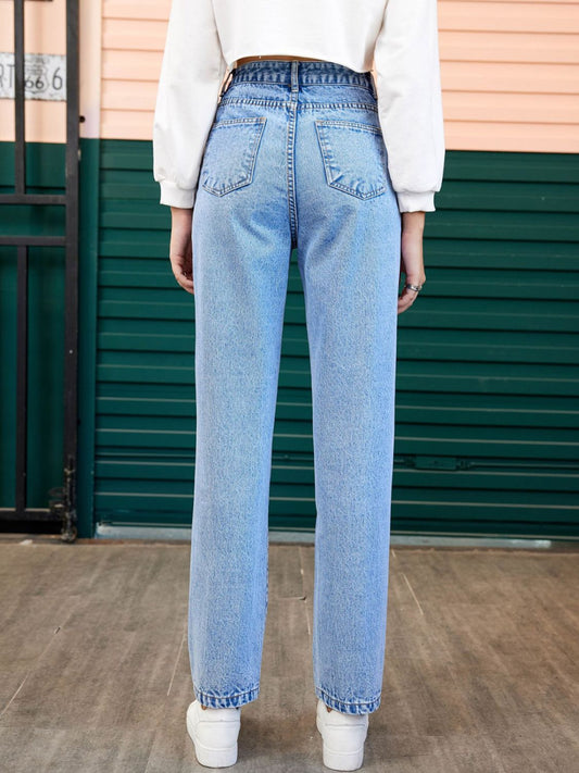 Heart Straight Leg Jeans with Pockets - ClassiQ