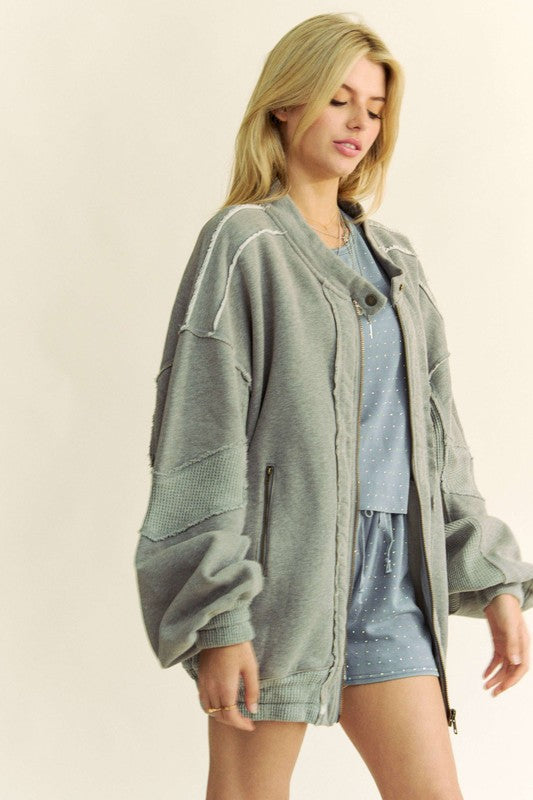 Davi & Dani Exposed Seam Zip Up Dropped Shoulder Jacket - Classique Collection