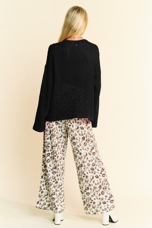 Davi & Dani Star Front Crochet Drop Shoulder Knit Top - Classique Collection