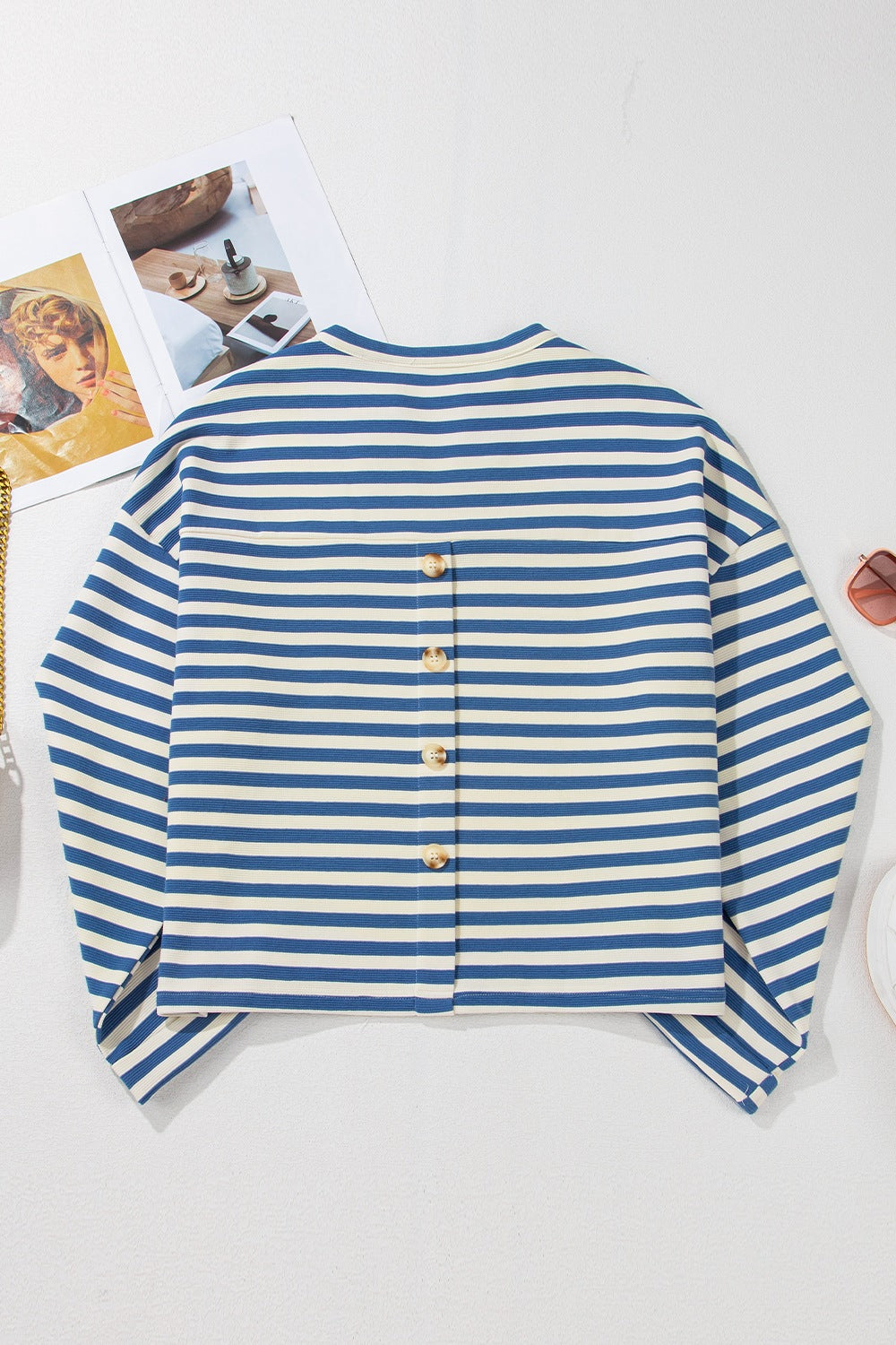 Stripe Chest Pocket Notched Top - Classique Collection